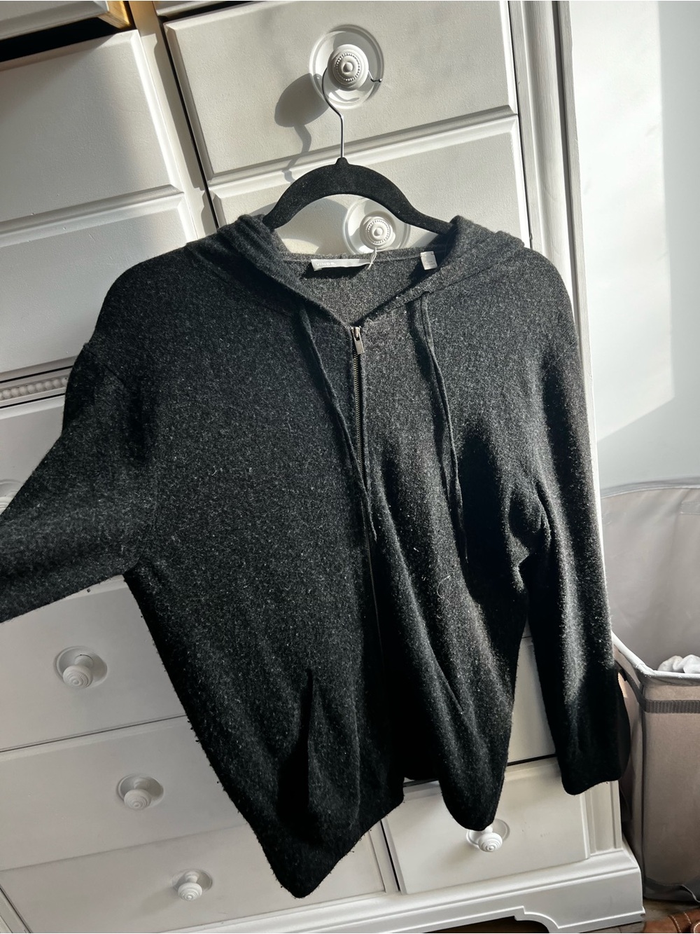 Vince Black Zip-Up Hooded Sweater